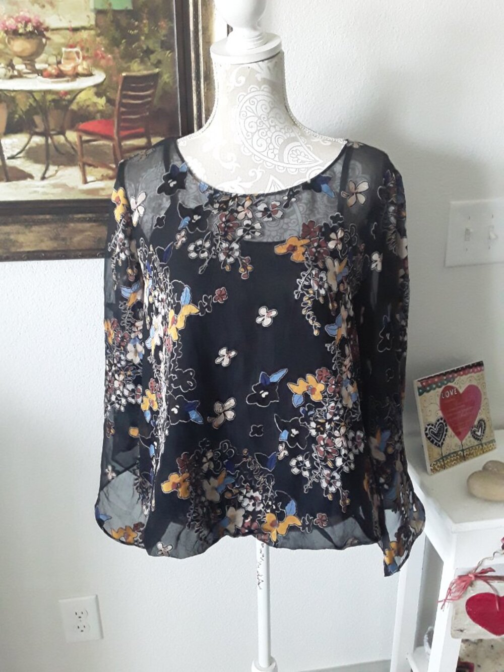 Alfani beautiful crinkle bubble hem flutter sleeve top size L - Picture 7 of 13